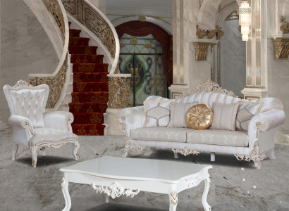 Luxurious sofa set for the living room in classic style in the color white